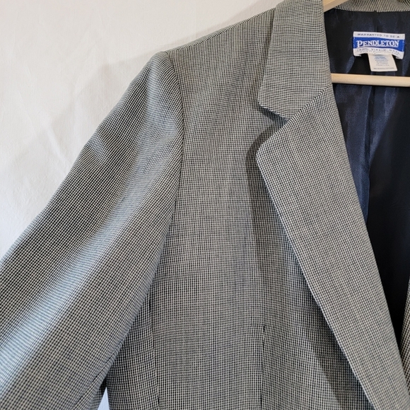 VTG Pendleton Gray Houndstooth 100% Wool Single Breasted Blazer 16 Office Siren - Picture 7 of 11